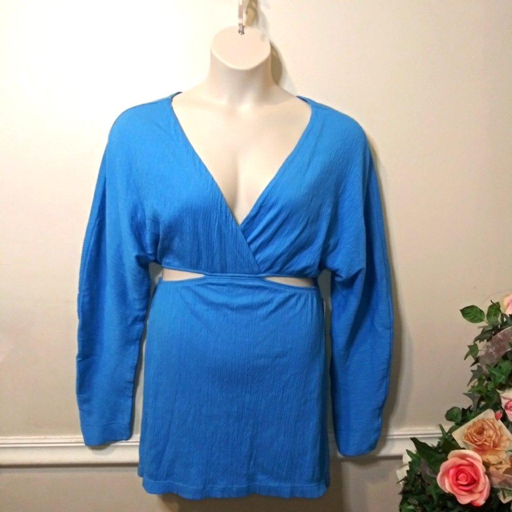 Free People Beach Stasia, Sexy Turquoise Cut-Out, Surplice Bodice Mini Dress - Picture 10 of 11